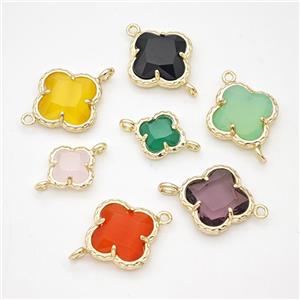 Mixed Glass Clover Connector Gold Plated, approx 14mm [GM24189-14MM]