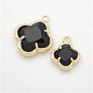 Black Cats Eye Glass Clover Pendant Gold Plated, approx 14mm [GM24191-14MM]