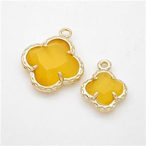 Golden Cats Eye Glass Clover Pendant Gold Plated, approx 14mm [GM24192-14MM]
