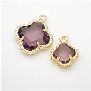 Purple Crystal Glass Clover Pendant Gold Plated, approx 14mm [GM24194-14MM]