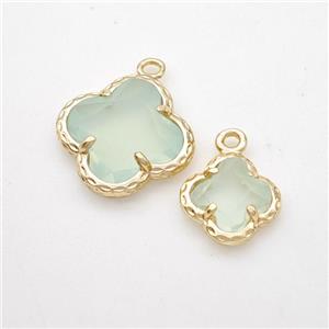 Lt.Green Jadeite Glass Clover Pendant Gold Plated, approx 10mm [GM24195-10MM]