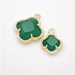 Green Jadeite Glass Clover Pendant Gold Plated, approx 14mm [GM24197-14MM]