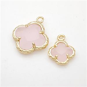Pink Jadeite Glass Clover Pendant Gold Plated, approx 14mm [GM24198-14MM]