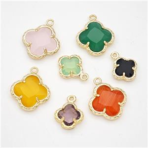 Mixed Glass Clover Pendant Gold Plated, approx 14mm [GM24199-14MM]