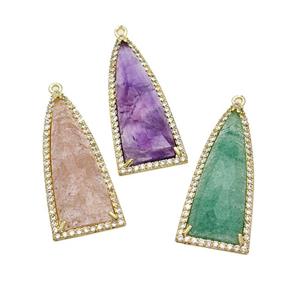 Natural Gemstone Arrowhead Pendant Copper Pave Zirconia Gold Plated Mixed, approx 15-35mm [GM24203]