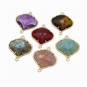 Natural Gemstone FireBalloon Connector Gold Plated Mixed, approx 20-22mm [GM24217]
