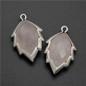 Natural Pink Rose Quartz Leaf Pendant Platinum Plated, approx 14-20mm [GM24219]