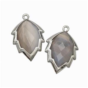 Natural Gray Botswana Agate Leaf Pendant Platinum Plated, approx 14-20mm [GM24220]