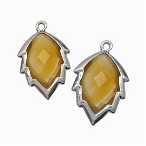 Yellow Dye Jade Leaf Pendant Platinum Plated, approx 14-20mm [GM24222]