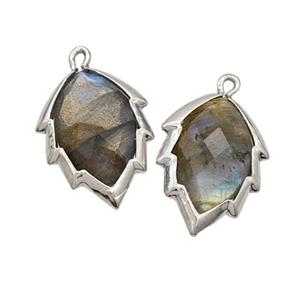 Natural Labradorite Leaf Pendant Platinum Plated, approx 14-20mm [GM24225]