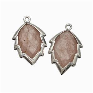 Natural Pink Strawberry Quartz Leaf Pendant Platinum Plated, approx 14-20mm [GM24227]