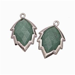 Natural Green Strawberry Quartz Leaf Pendant Platinum Plated, approx 14-20mm [GM24228]