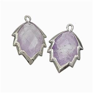 Natural Lt.purple Amethyst Leaf Pendant Platinum Plated, approx 14-20mm [GM24230]