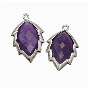 Natural Purple Amethyst Leaf Pendant Platinum Plated, approx 14-20mm [GM24231]
