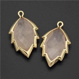 Natural Pink Rose Quartz Leaf Pendant Gold Plated, approx 14-20mm [GM24234]