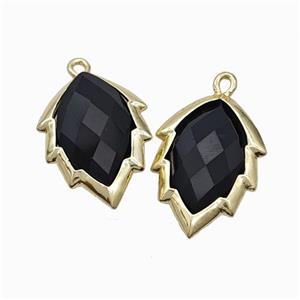 Natural Black Obsidian Leaf Pendant Gold Plated, approx 14-20mm [GM24236]