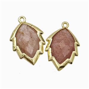Natural Pink Strawberry Quartz Leaf Pendant Gold Plated, approx 14-20mm [GM24238]