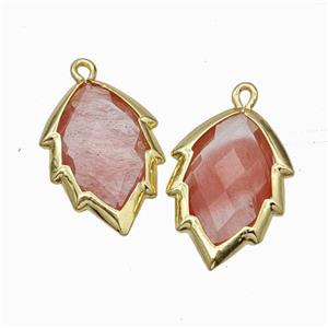Red Synthetic Quartz Leaf Pendant Gold Plated, approx 14-20mm [GM24245]