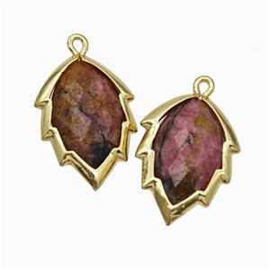 Natural Chinese Pink Rhodonite Leaf Pendant Gold Plated, approx 14-20mm [GM24246]