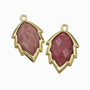 Natural Pink Wood Lace Jasper Leaf Pendant Gold Plated, approx 14-20mm [GM24247]
