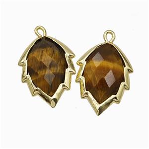 Natural Tiger Eye Stone Leaf Pendant Gold Plated, approx 14-20mm [GM24249]
