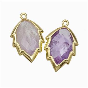 Natural Lt.purple Amethyst Leaf Pendant Gold Plated, approx 14-20mm [GM24251]