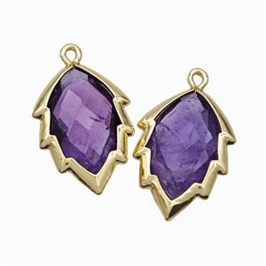 Natural Purple Amethyst Leaf Pendant Gold Plated, approx 14-20mm [GM24252]