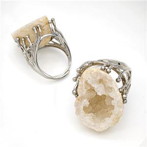 Copper Ring Pave Agate Druzy Geode Adjustable Platinum Plated, approx 20-25mm, 18mm dia [GM24254]