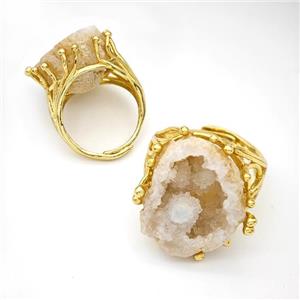 Copper Ring Pave Agate Druzy Geode Adjustable Gold Plated, approx 20-25mm, 18mm dia [GM24255]