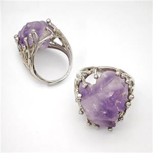 Copper Ring Pave Amethyst Adjustable Platinum Plated, approx 20-25mm, 18mm dia [GM24260]