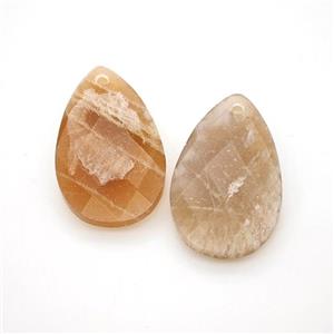 Natural Peach Sunstone Pendant Faceted Teardrop, approx 18-30mm [GM24269]