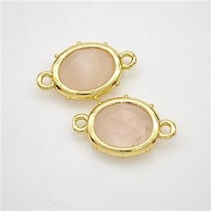 Natural Pink Rose Quartz Oval Connector Gold Plated, approx 10-12mm [GM24288]