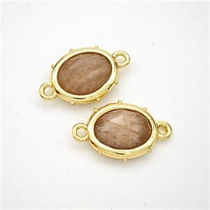 Natural Peach Sunstone Oval Connector Gold Plated, approx 10-12mm [GM24289]