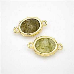 Natural Green Prehnite Oval Connector Gold Plated, approx 10-12mm [GM24291]