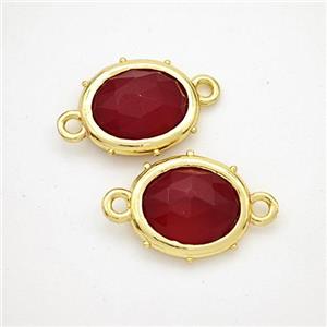 Red Dye Jade Oval Connector Gold Plated, approx 10-12mm [GM24293]