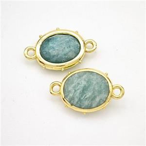 Natural Green Amazonite Oval Connector Gold Plated, approx 10-12mm [GM24294]