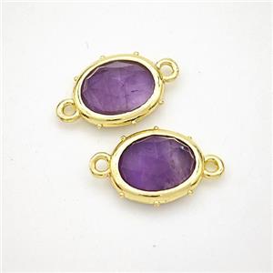 Natural Purple Amethyst Oval Connector Gold Plated, approx 10-12mm [GM24296]
