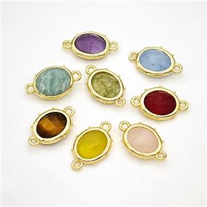 Mix Gemstone Oval Connector Gold Plated, approx 10-12mm [GM24297]