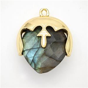 Natural Labradorite Face Pendant Gold Plated, approx 19mm [GM24299]