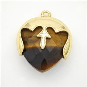 Natural Tiger Eye Stone Face Pendant Gold Plated, approx 19mm [GM24301]
