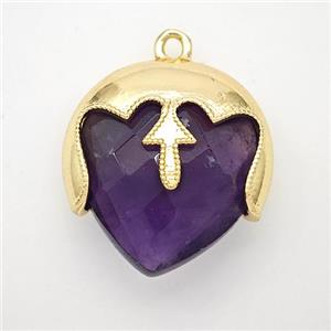 Natural Purple Amethyst Face Pendant Gold Plated, approx 19mm [GM24302]