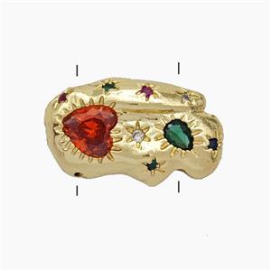 Copper Beads Pave Zirconia Multicolor Heart 2holes Gold Plated, approx 12-20mm [GM24306]