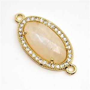 Peach Sunstone Oval Connector Copper Pave Zirconia Gold Plated, approx 12-19mm [GM24309]
