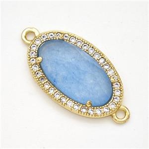 Blue Dye Jade Oval Connector Copper Pave Zirconia Gold Plated, approx 12-19mm [GM24310]