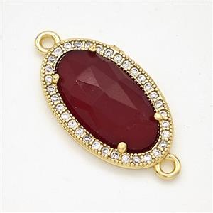 Red Dye Jade Oval Connector Copper Pave Zirconia Gold Plated, approx 12-19mm [GM24311]