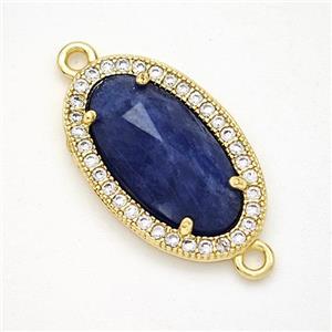 Blue Sodalite Oval Connector Copper Pave Zirconia Gold Plated, approx 12-19mm [GM24314]