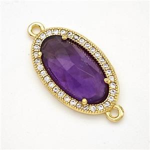 Natural Purple Amethyst Oval Connector Copper Pave Zirconia Gold Plated, approx 12-19mm [GM24315]