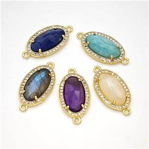 Gemstone Oval Connector Copper Pave Zirconia Gold Plated Mixed, approx 12-19mm [GM24316]