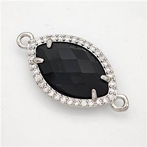 Black Obsidian Eye Connector Copper Pave Zirconia Platinum Plated, approx 14-20mm [GM24318]