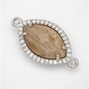 Natural Peach Sunstone Eye Connector Copper Pave Zirconia Platinum Plated, approx 14-20mm [GM24319]